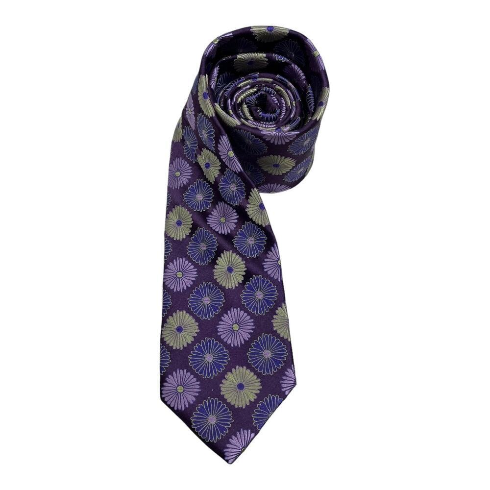 Ted Baker Purple Floral Silk Tie with Lavender and Gold Accents